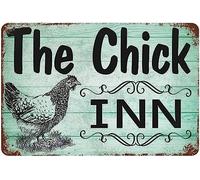 Retro Metal Tin Sign The Chick Inn Chicken Coop Rustic Hen House Farm Ranch Shopping Mall Rural Chicken Coop Tin Signs for Kitchen Home Office Bar Cafe Decor 8x12 Inch