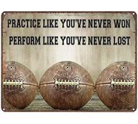 Retro Metal Tin Sign TIN Sign Rugby Practice Like You've Never Won Perform Like You've Never Lost Tin Sign Poster Vintage Metal Signs for Bar Music Club Man Cave Room Wall Decor 8x12 Inch