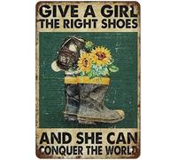 Retro Metal Tin Sign Vintage Signs Firefighter Give A Girl The Right Shoes and She Can Conquer The World Vintage Wall Decor Funny Decorations for Home Cafes Office Pubs Club Metal Poster 8x12 Inch