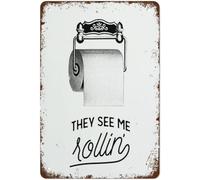 Retro Metal Tin Sign Vintage Signs Funny Bathroom Sign They See Me Rollin Washroom Decor Vintage Wall Decor Tin Sign Funny Decorations for Home Cafes Office Store Pubs Club Metal Poster 8x12 Inch