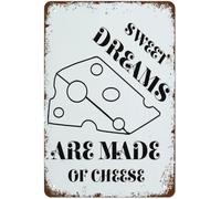 Retro Metal Tin Sign Vintage Signs Sweet Dreams are Made of Cheese Sign Kitchen Pun Kitchen Sign Vintage Wall Decor Tin Sign Funny Decorations for Home Bar Pub Cafe Farm Room Metal Poster 8x12 Inch