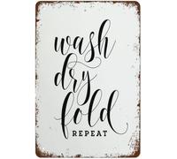 Retro Metal Tin Sign Vintage Signs Wash Dry Fold Repeat Laundry Room Sign Laundry Wall Art Vintage Wall Decor Tin Sign Funny Decorations for Home Cafes Office Store Pubs Club Metal Poster 8x12 Inch