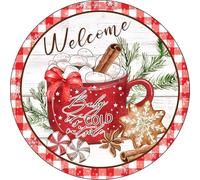 Retro Metal Tin Sign Welcome Baby Is Cold Outside Christmas Sign - Christmas Wreath Sign - Door Hanger - Wreath Center Attachment Round Tin Sign Home Decor 6x6 Inch