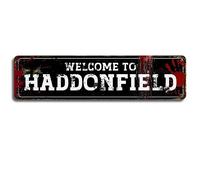 Retro Metal Tin Sign "Welcome to Haddonfield" 16x4 inches, Perfect for Home, Bar, Garage Décor with Unique Horror Movie Style, Ideal Collectible or Gift (B68)