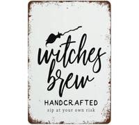 Retro Metal Tin Sign - Witches Brew Halloween Art - Vintage Aluminum Sign for Home Coffee Wall Decor - 8x12 Inch