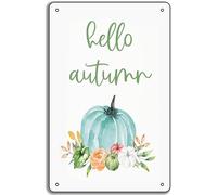 Retro Metal Tin Signes Hello Autumn Printable Fall Wall Decor Blue Autumn Quotes Print Autumn Wall Art Pumpkin Printable Autumn Printable Fall Decorations Funny Home Decor Door Signs Decor 8x12 Inch