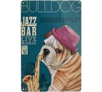 Retro Metal Tin Signs Bulldog Jazz Bar Live Music Aluminium Sign Retro Tin Signs Vintage Metal Tin Sign For Bar Home Wall Metal Decoration 8x12inch