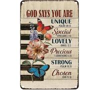 Retro Metal Tin Signs, God Awesome Piano Keys, Gorgeous Butterfly, Bible Verse, Flowers God Says You Are Vintage Wall Decor For Bar, Cafe, Restaurant,Home,Garden 8"x12"