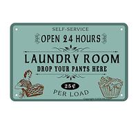 Retro metal tin signs - self service open 24 hours laundry room drop your pants here 25 per load - vintage iron sign for commercial home cafes homes bars funny door art wall decor 8×12 INCH