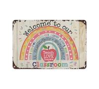 Retro Metal Wall Art Teach Love Inspire Welcome to Our Classroom Teacher GardenSigns Bar Signs for Retro Advertising Fans,Driveway,Bar Shed,Cat/Dog Owners M