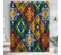 Retro Mexican Geometry Style Eyelet Curtains W 46" x L 54" (2 Panels), Thermal Insulated Blackout Drapes for Kids Room and Nursery, Colorful