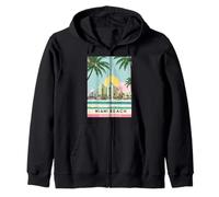 Retro Miami Beach Vibes with Palms and Art Deco Beneath Sun Zip Hoodie