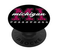 Retro Michigan Volleyball Pink Leopard Collegiate Art PopSockets Adhesive PopGrip