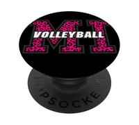Retro Michigan Volleyball Vintage Pink Animal Print Art PopSockets Adhesive PopGrip