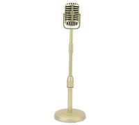 Retro Microphone Props, Fake Vintage Microphone Model, Lightweight Liftable ABS Microphone for Cosplay Photography Stage Performance, with Adjustable Stand and Realistic Design (Gold)