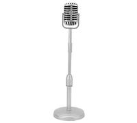Retro Microphone Props Realistic Lightweight Fake Vintage Old School Microphone Toy Model with Stand Suitable for Speech, Singing, Dance Training,Cosplay (Gold) (Silver)