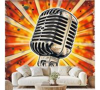 Retro Microphone Wallpaper,Pop Art Mural,3D Effect, 366 x 254 cmRock Music Wall Decals, Peel and Stick Paper for Bedroom Kitchen Living Bedroom Removable Poster xk54a