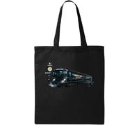 Retro Midnight Transit Train at Night Natural Cotton Tote Bag Black