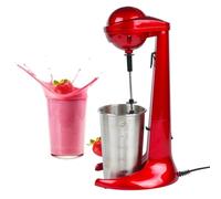 Retro Milkshake Maker Red, Powerful 100W Milk Frother, with 500ml Stainless Steel Mixing Cup, Ideal for Milk Frothing, Frappe, Iced Coffee, Protein Shakes, Smoothies, Macchiato, Pancake Batter
