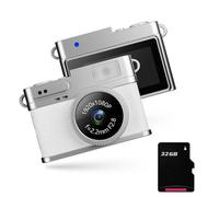 Retro MiNi Digital Camera, 1080p, 20MP, 0.96 Inch Screen, HD Photo, Recording, Tiny Portable Small Cameras for Keychain Travel, Vintage Compact Micro Pocket Video Recorder with 32GB Card(Silver+32G)