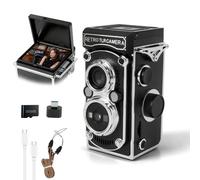 Retro Mini Digital Camera, 1080P FHD Video 48MP Retro Digital Twin-Lens Camera, 1.54" Portable Mini Camera with Black & White Filter 32GB Card for Beginners Teens Boys Girls (Black)