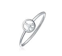 Retro Minimalist .925 Sterling Silver Open Symbol World Peace Sign Ring with 1MM Band For Teen Women's