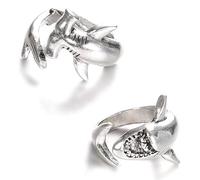 Retro Minimalist Great White Shark Bibun Shark Open Alloy Set, Adjustable Open Ring, Men's and Women's Jewelry Decoration, Jewelry Gifts (Set of 2)