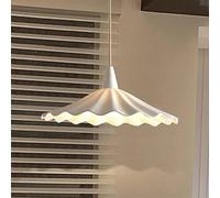 Retro Minimalist Japanese Style Pleated Ceramic Chandelier - Adjustable White Pendant Light for Kitchen Island Bedroom Porch Bar Cafe - Small Farmhouse Hanging Lamp Fixture