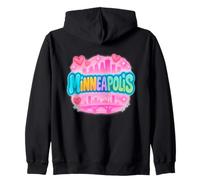 Retro Minneapolis Bridge and Skyline Pride Art Zip Hoodie
