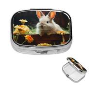 Retro Mirror Pill Box 2 Compartments Pill Box Rabbit Flower Small Pill Organizer for Wallet or Pocket Decorative Metal Medicine Vitamin Gifts
