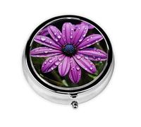 Retro Mirror Pill Case 3 Compartments Pill Case Purple Daisy Pill Box Small Pill Organizer for Wallet or Pocket Decorative Metal Organizer Medicine