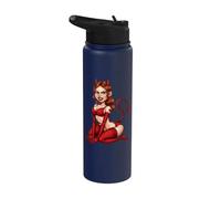 Retro Mischievous She Devil Girl Pinup Cartoon Art Stainless Steel Insulated Water Bottle