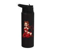 Retro Mischievous She Devil Girl Pinup Cartoon Art Stainless Steel Insulated Water Bottle
