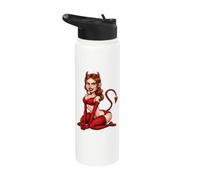 Retro Mischievous She Devil Girl Pinup Cartoon Art Stainless Steel Insulated Water Bottle