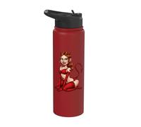 Retro Mischievous She Devil Girl Pinup Cartoon Art Stainless Steel Insulated Water Bottle