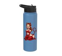Retro Mischievous She Devil Girl Pinup Cartoon Art Stainless Steel Insulated Water Bottle