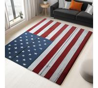 Retro Modern American Flag Rug Living Room, Soft Short-Pile Red Rugs for Bedroom, Anti Slip, 180 x 240 cm, Thin Carpets for Dining Rooms, Offices, and Kids' Playrooms