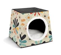 Retro Modern Cat Bed for Indoor Cats - Foldable Cat & Dog House with Removable Cozy Cushion, Waterproof Oxford Washable Pet House for Small Pets 13.8" X 13.8" X 11.8"