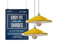 Retro Modern Metal Lamp Shades Set of 2 Ceiling Light Shades Vintage Industrial 33.5cm Easy Fit Country Style Bulb Guard Task Pendant Lighting Bedroom Kitchen (Yellow)