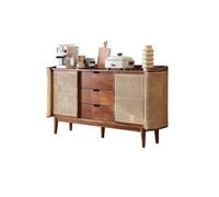 Retro Modern Wooden Sideboard with Rattan Storage - Stylish Kitchen Cabinet & Living Room Buffet Perfect for Homestay nizing and Home Decor