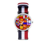 Retro Mondrian Sport Watch for Men Women Nylon Strap Wrist Watch Analog Quartz Watch
