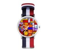 Retro Mondrian Sport Watch for Men Women Nylon Strap Wrist Watch Analog Quartz Watch