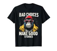Retro Monkey Bad Choices Make Good Stories Funny T-Shirt