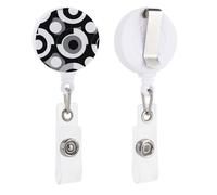 Retro Monochrome Geometric Circles Pattern Retractable Badge Holder Reel Clip ID Card Holder for Doctor Nurse Student Office Worker