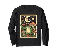 Retro Moon Frog Tarot Card Mushroom Aesthic Cottagecore Long Sleeve T-Shirt