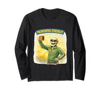 Retro Morning Humor Skeleton Lifestyle Illustration Long Sleeve T-Shirt