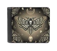 Retro Moth Dead Head, Mystical Circle, Skull, Moon, Stars Occultism Leather Bifold Wallet Coin Purse Soft Stylish Credit Pass Case Card-Holder for Boy Girl Men Woman Money Storage