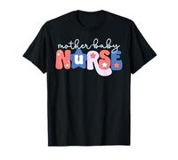 Retro Mother Baby Nurse 4th Of July OBGYN Postpartum Nursing T-Shirt