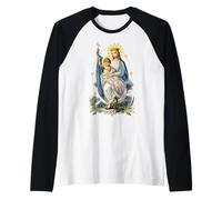 Retro Mother Mary and Baby Jesus Art Catholic Vintage Raglan Baseball Tee