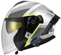 Retro motorcycle 3/4 helmets, Men Motorcycle Open Face Helmets Motorcycle Helmets with Bluetooth Moped Helmet with Double Visor Motocross helmet Unisex, for Cruiser Scooter 1,L=59-60cm